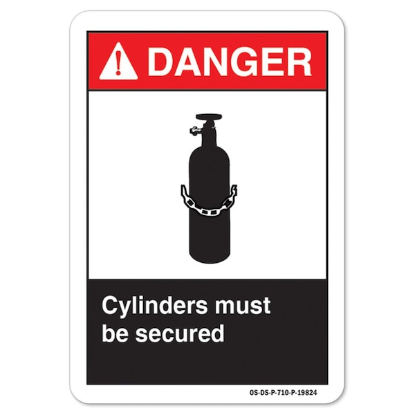 ANSI Danger Sign, Cylinders Must Be Secured, 18in X 12in Decal, 12" W, 18" L, Landscape